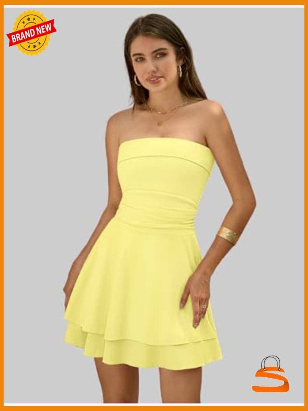 Strapless Ruched Tube Mini Dress with Ruffled Hem - Picture 3 of 7